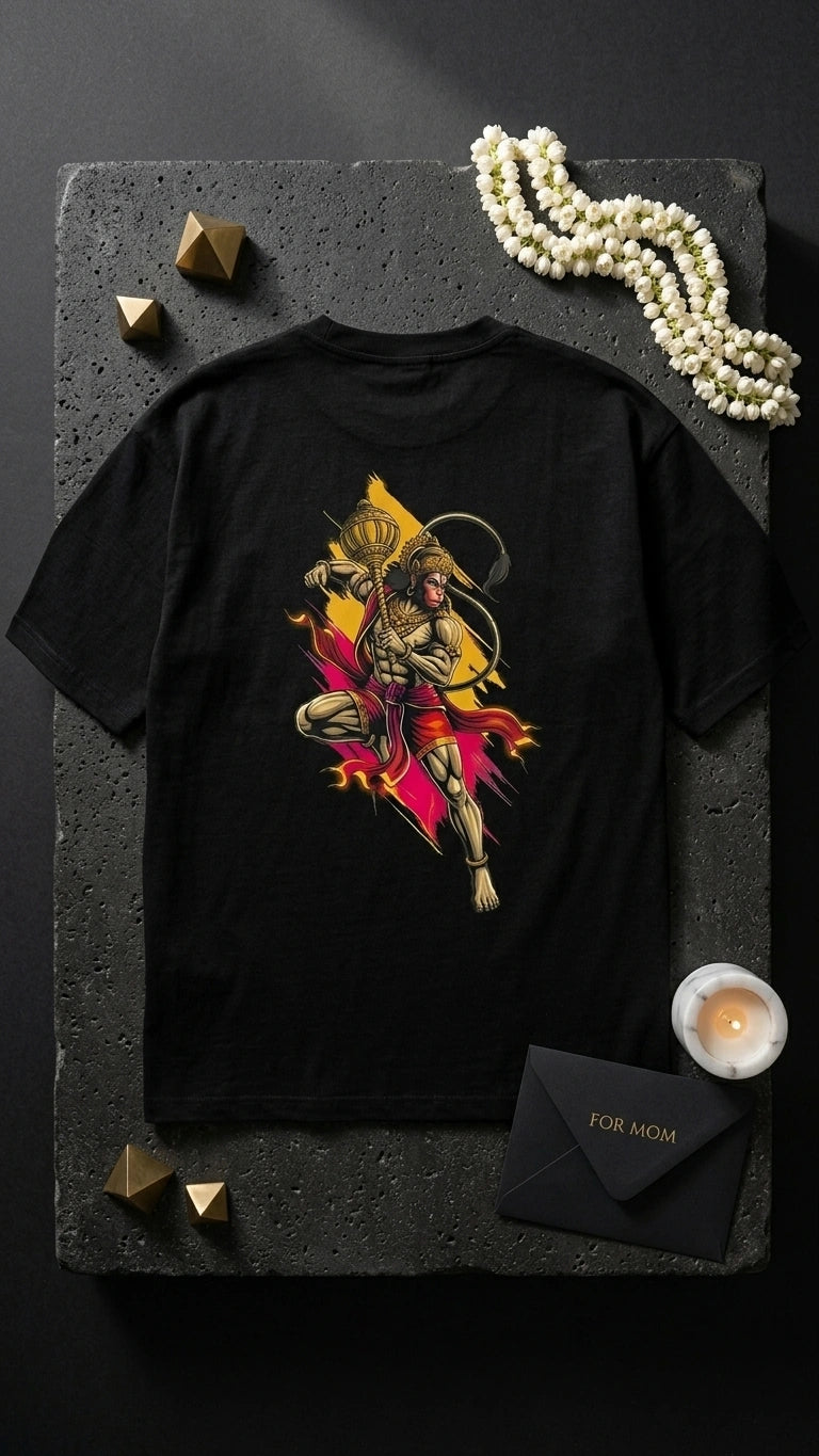Hanuman Ji Special Design Oversized T-Shirt Back View – Shweta Styles