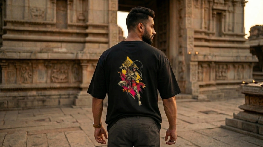 Hanuman Ji Special Design Oversized T-Shirt Front View – Shweta Styles