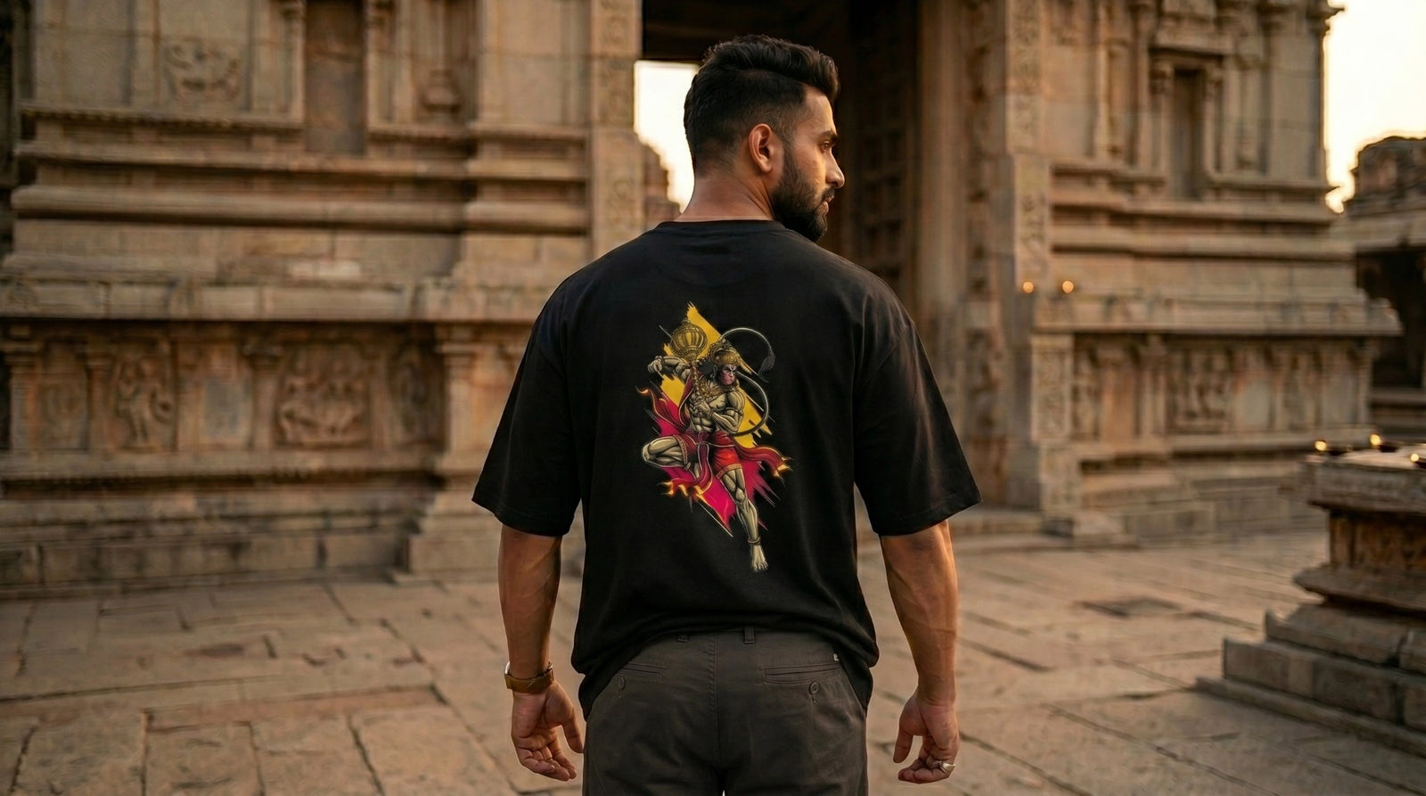 Hanuman Ji Special Design Oversized T-Shirt Front View – Shweta Styles