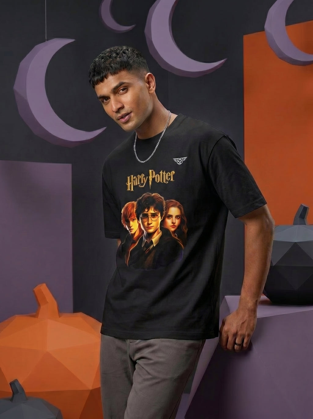Harry Potter Graphic Oversized T-Shirt Grey Color – 240 GSM Organic Cotton – Shweta Styles