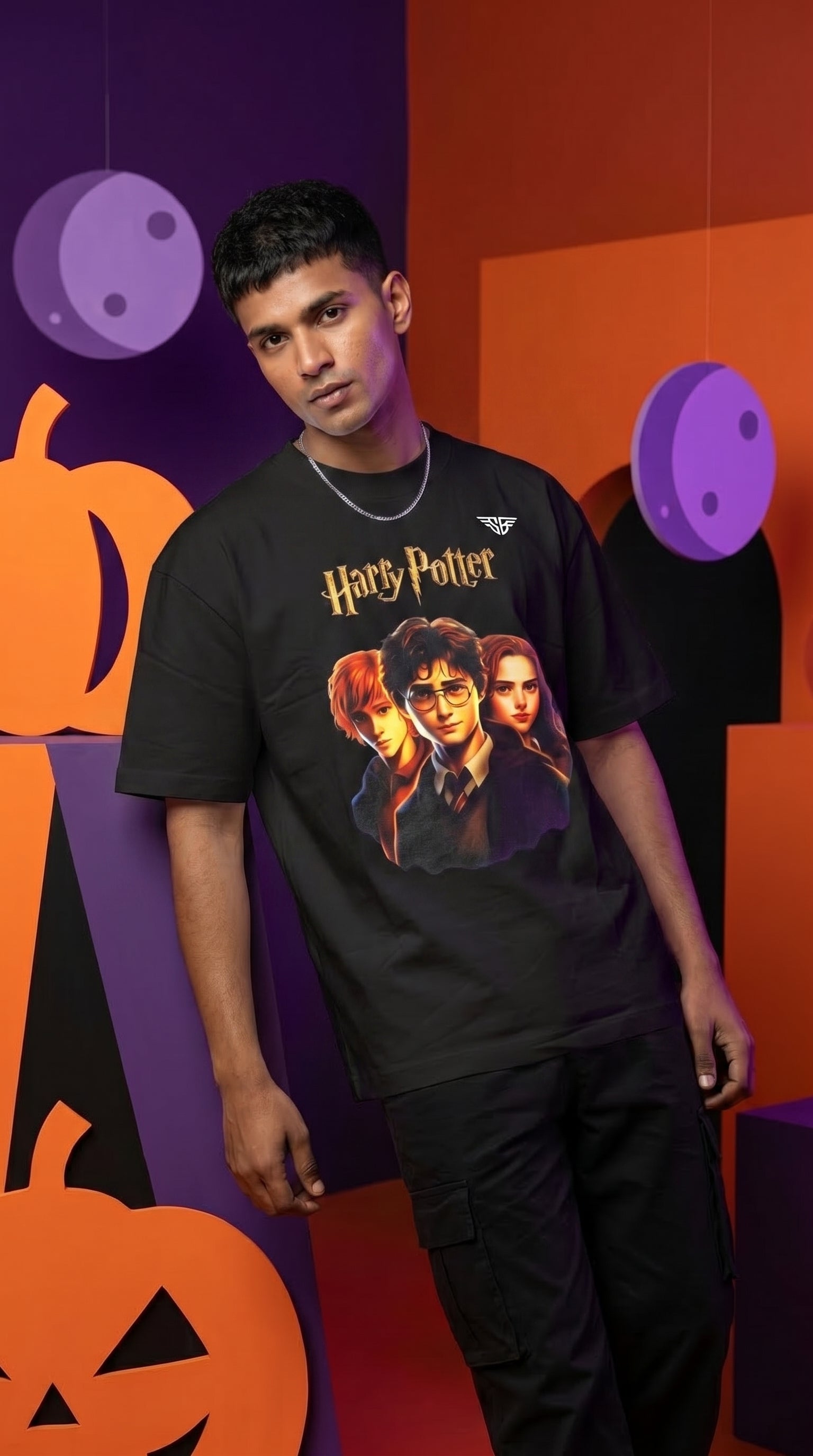 Harry Potter Graphic Oversized T-Shirt Navy Color – 240 GSM Organic Cotton – Shweta Styles