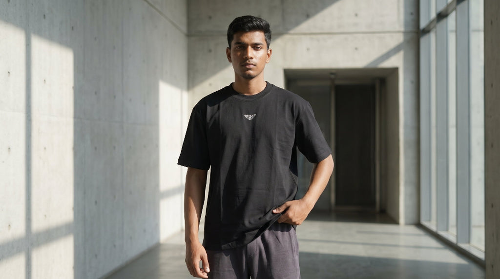 Plain Oversized T-Shirt Black Lifestyle Shot – 240 GSM Organic Cotton – Shweta Styles