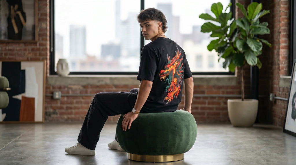 Fired Dragon Graphic Oversized T-Shirt Black 240 GSM Organic Cotton – Shweta Styles