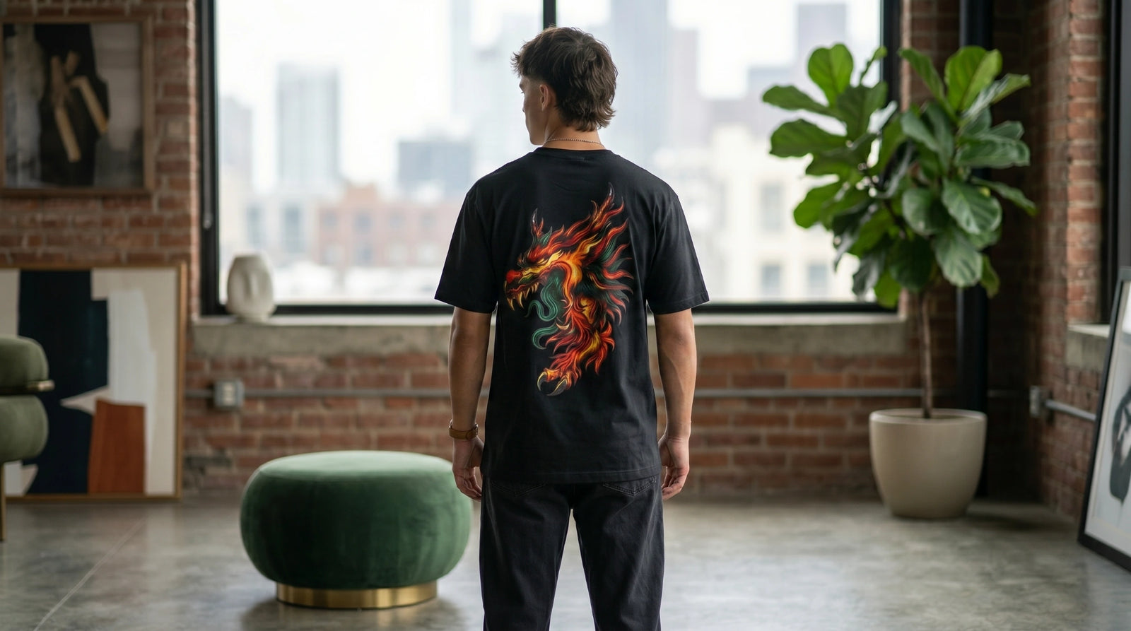 Fired Dragon Graphic Oversized T-Shirt – 240 GSM Organic Cotton