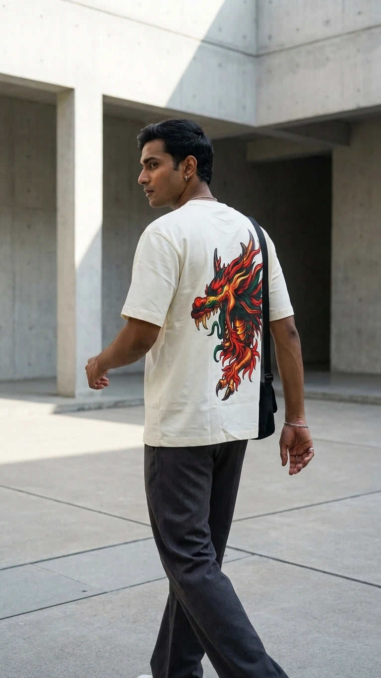 Fired Dragon Graphic Oversized T-Shirt – 240 GSM Organic Cotton