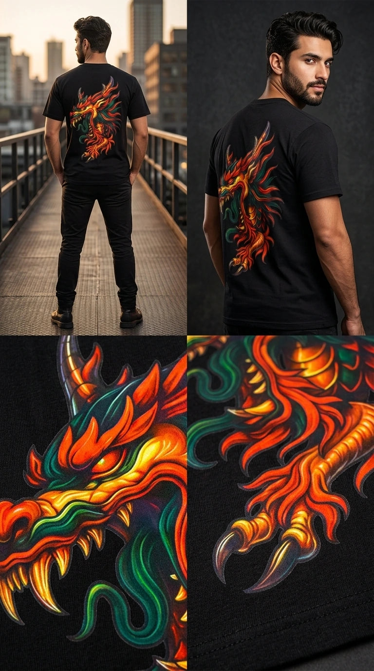 Fired Dragon Graphic Oversized T-Shirt Black Front View – 240 GSM Organic Cotton