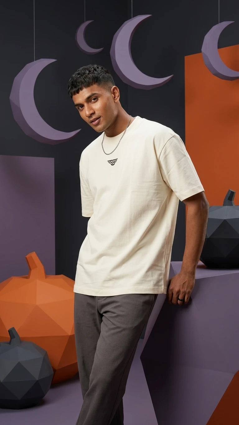 Fired Dragon Graphic Oversized T-Shirt Beige Close-Up Graphic Print – Shweta Styles