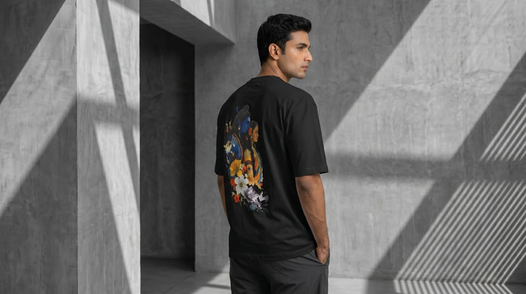 Shiv Parvati Graphic Oversized T-Shirt Black Back View – 220 GSM Cotton