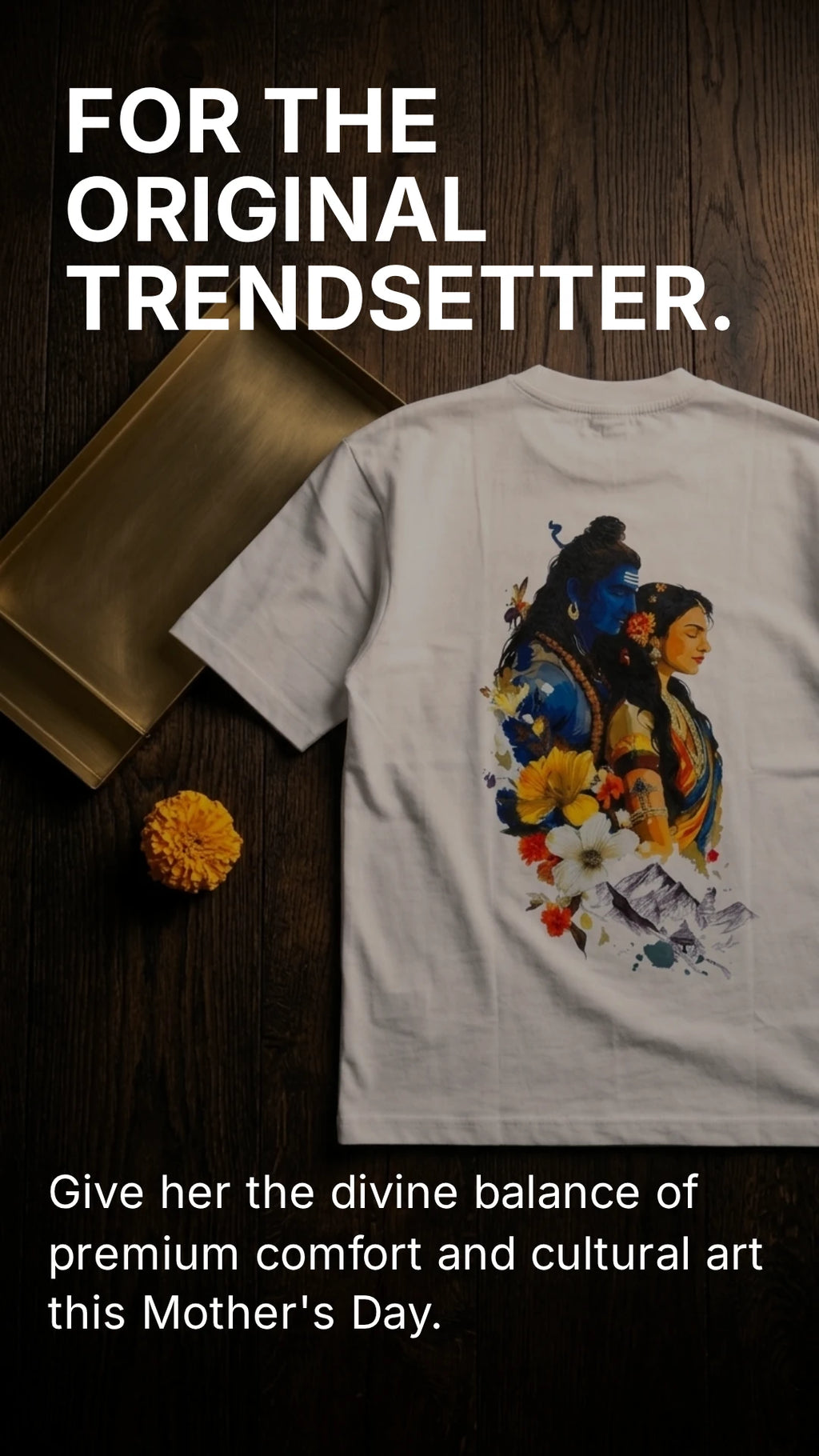 Shiv Parvati Graphic Oversized T-Shirt White Side View – Shweta Styles
