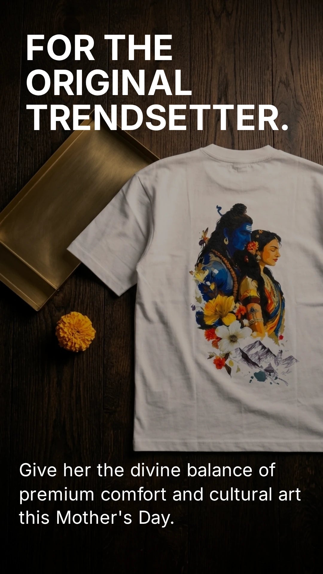 Shiv Parvati Graphic Oversized T-Shirt White Side View – Shweta Styles