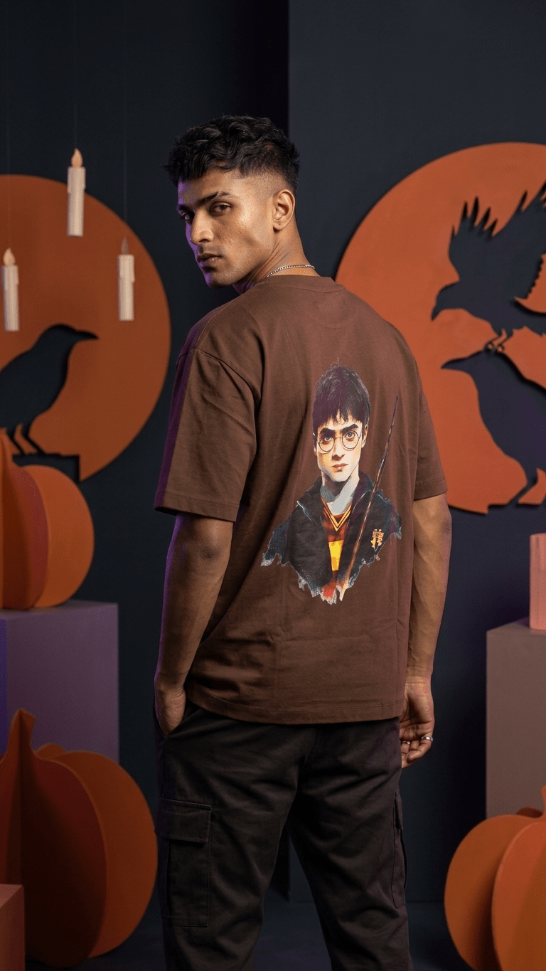 Harry Potter Back Print Oversized T-Shirt Front View – 240 GSM Organic Cotton – Shweta Styles