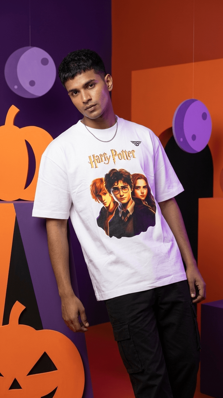 Harry Potter Graphic Oversized T-Shirt Front View – 240 GSM Organic Cotton – Shweta Styles