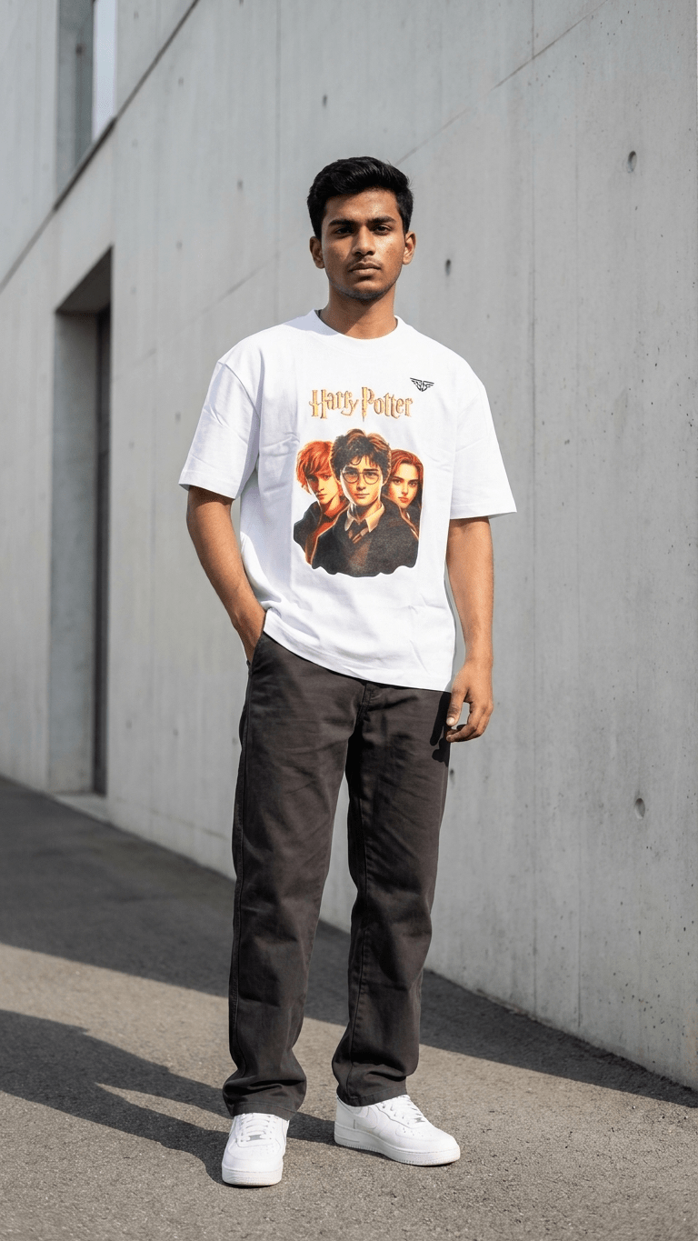 Harry Potter Graphic Oversized T-Shirt Side View – 240 GSM Organic Cotton – Shweta Styles