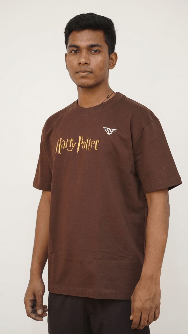 Harry Potter Back Print Oversized T-Shirt Side View – 240 GSM Organic Cotton – Shweta Styles