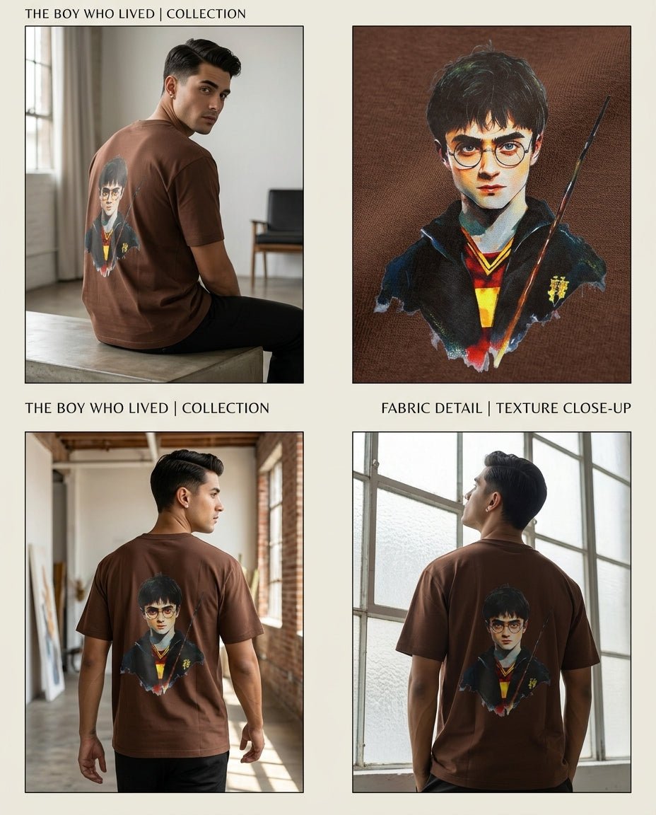 Harry Potter Back Print Oversized T-Shirt Lifestyle Shot – 240 GSM Organic Cotton – Shweta Styles