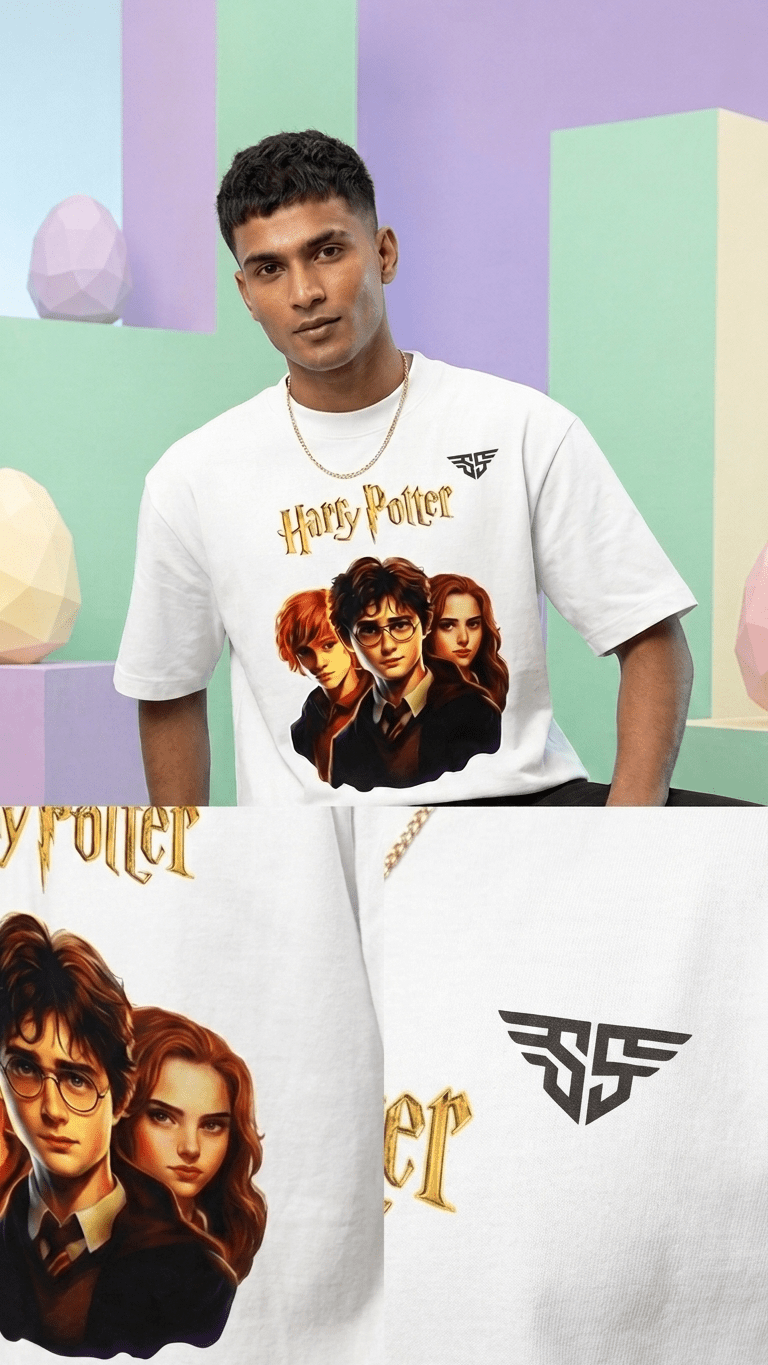 Harry Potter Graphic Oversized T-Shirt Close-Up Graphic – 240 GSM Organic Cotton – Shweta Styles